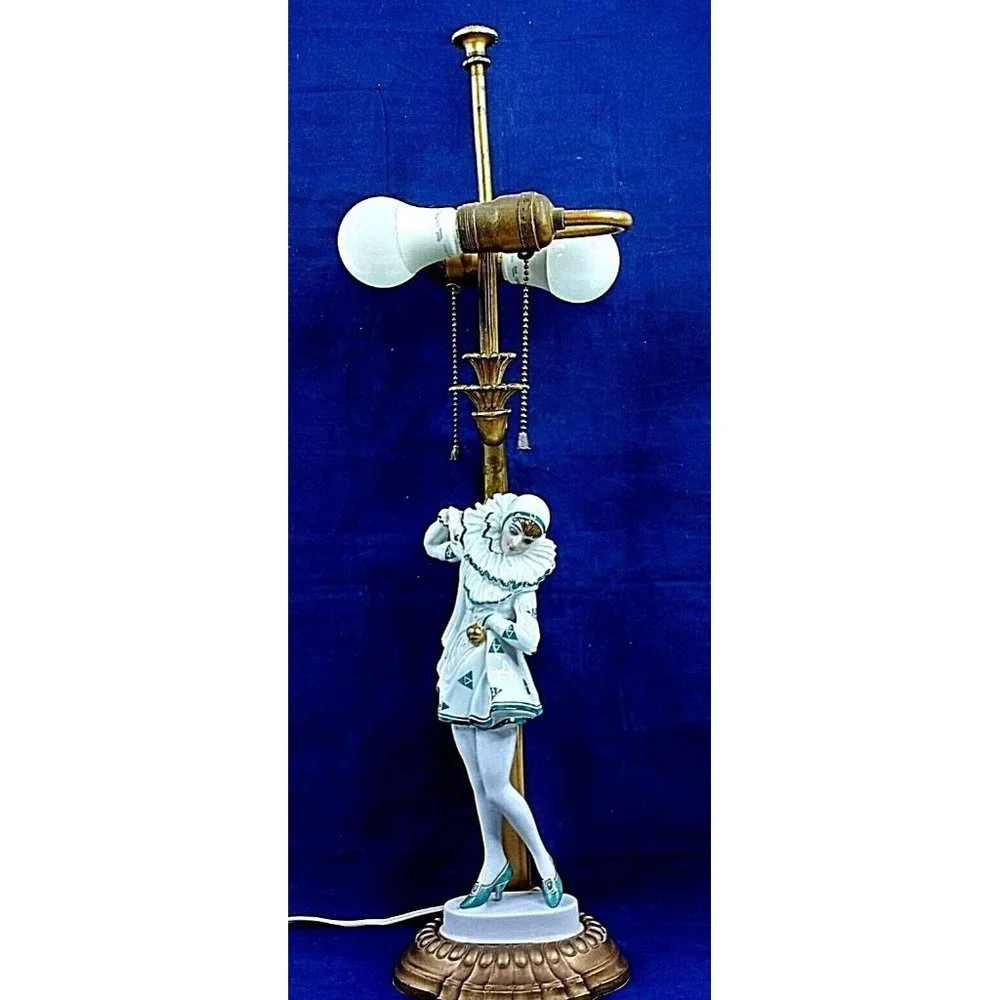 Antique Rosenthal Pierrot Figurine Lamp by C Holzer Defanti Art Deco Porcelain